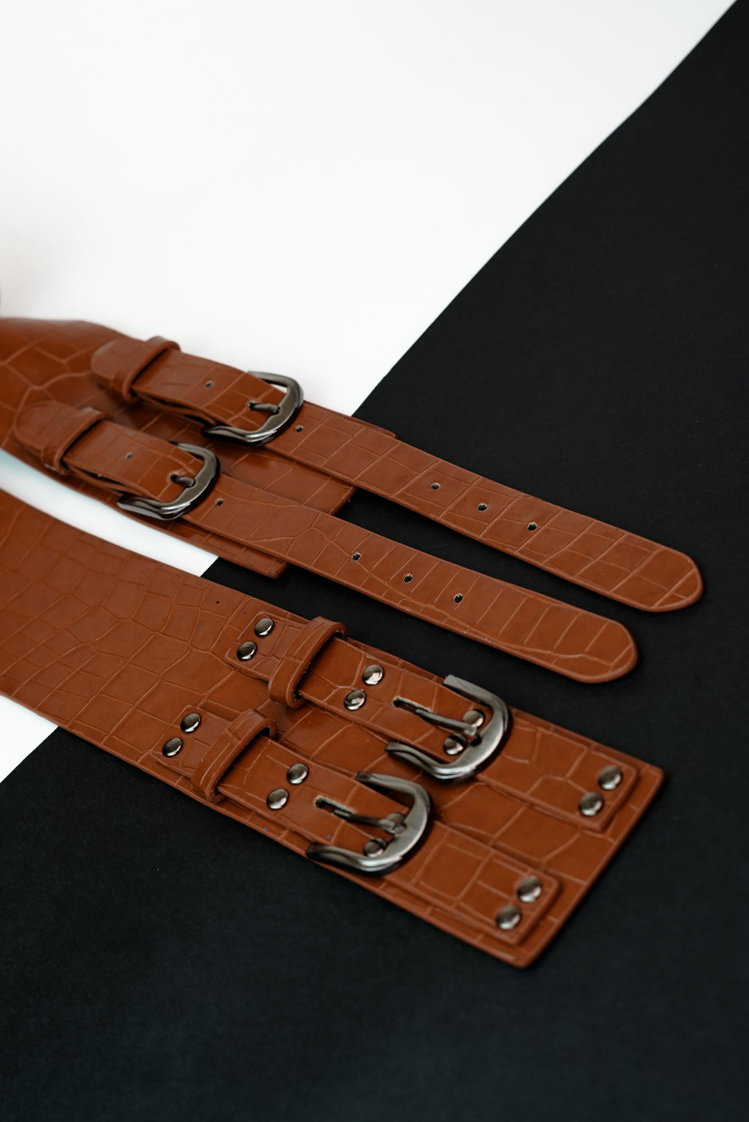 Sleek Double Dapper Leather Belt  Emphasizing Length