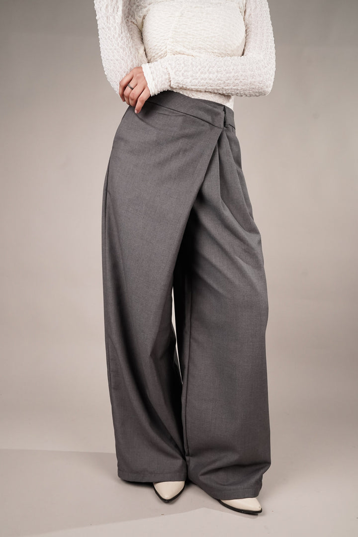 Draped Grey Asymmetrical Pants