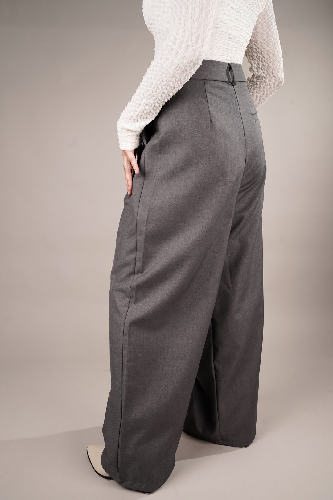 Draped Grey Asymmetrical Pants
