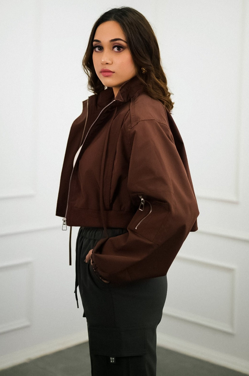 Rustique Cropped Bomber Jacket Vintage-Inspired Outerwear