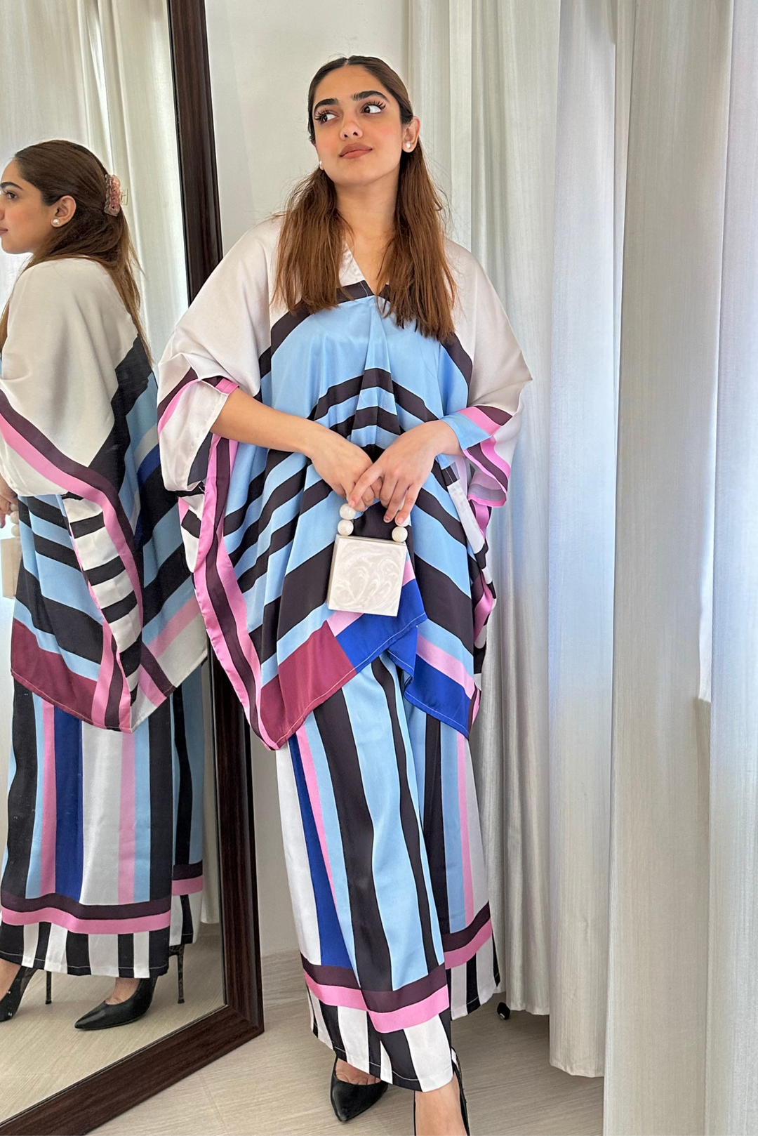 Multicolored Striped Kaftan Set for Women