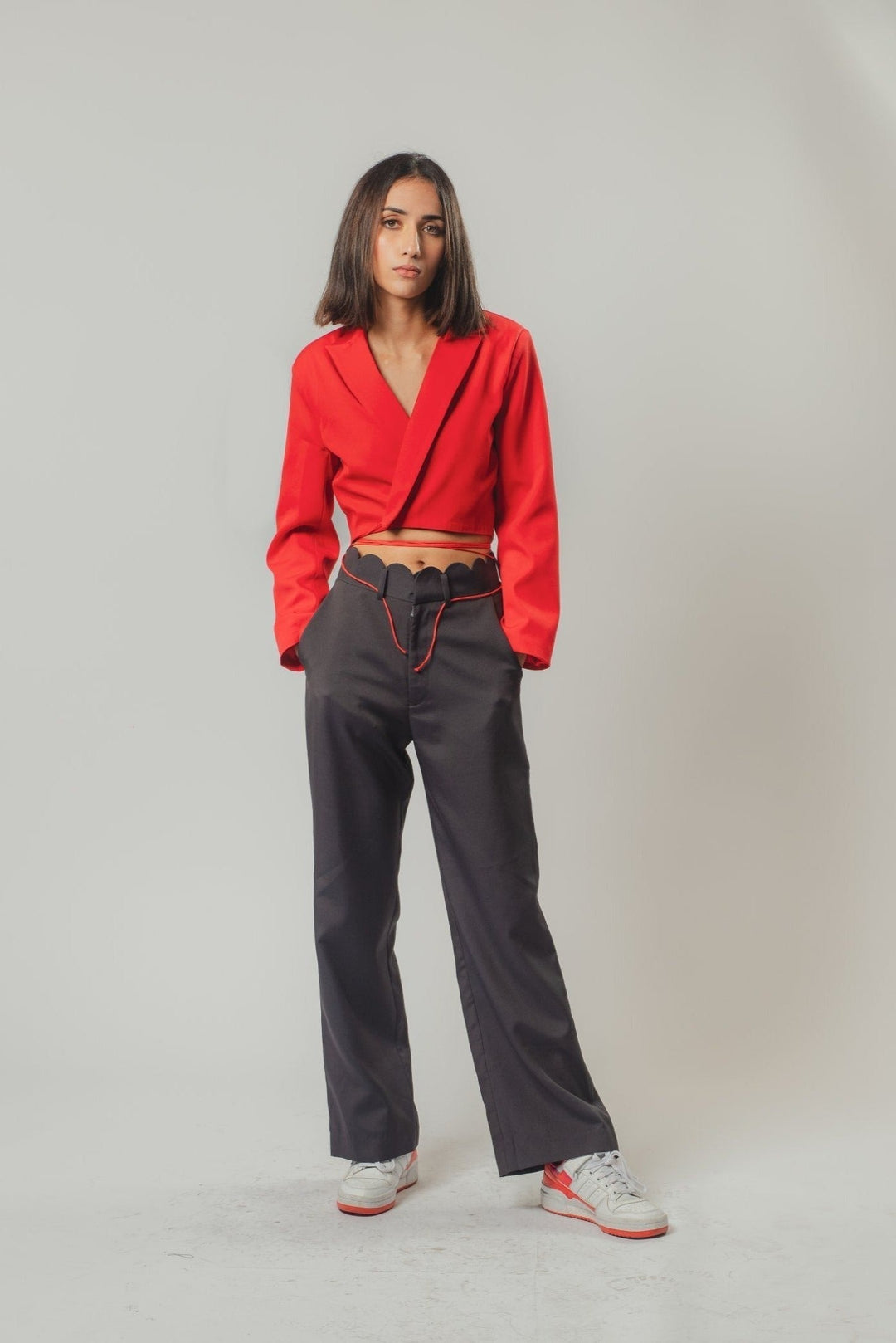 Strings Attached Cropped Blazer in Red Nolabels.in