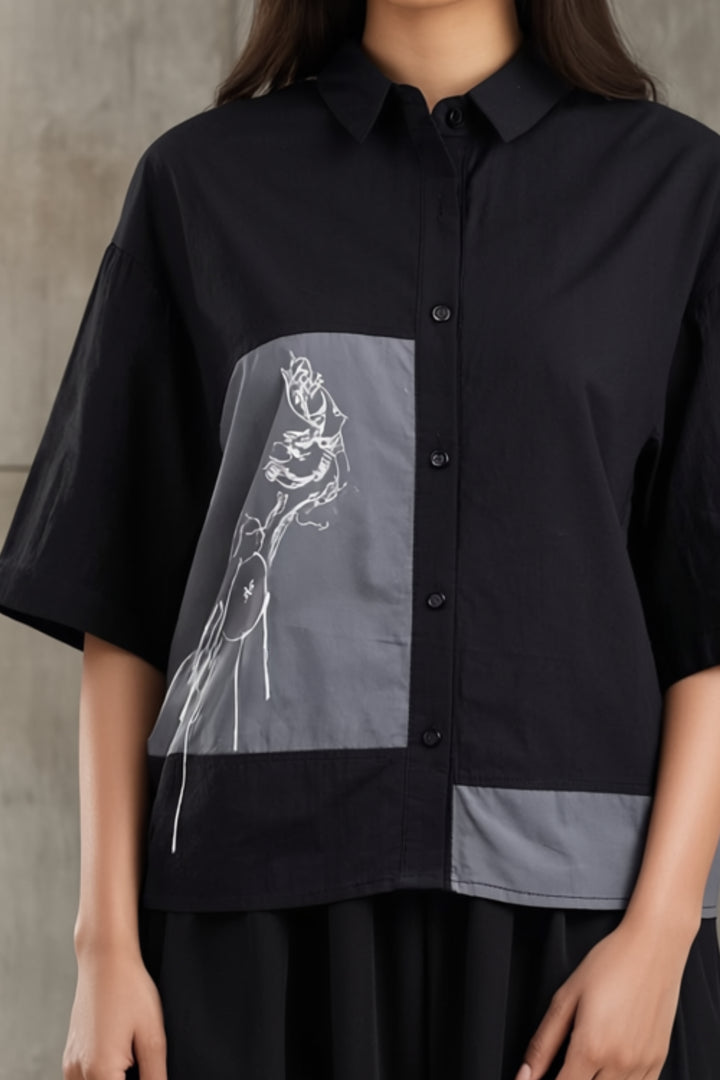 Black Gray Thread Work Shirt
