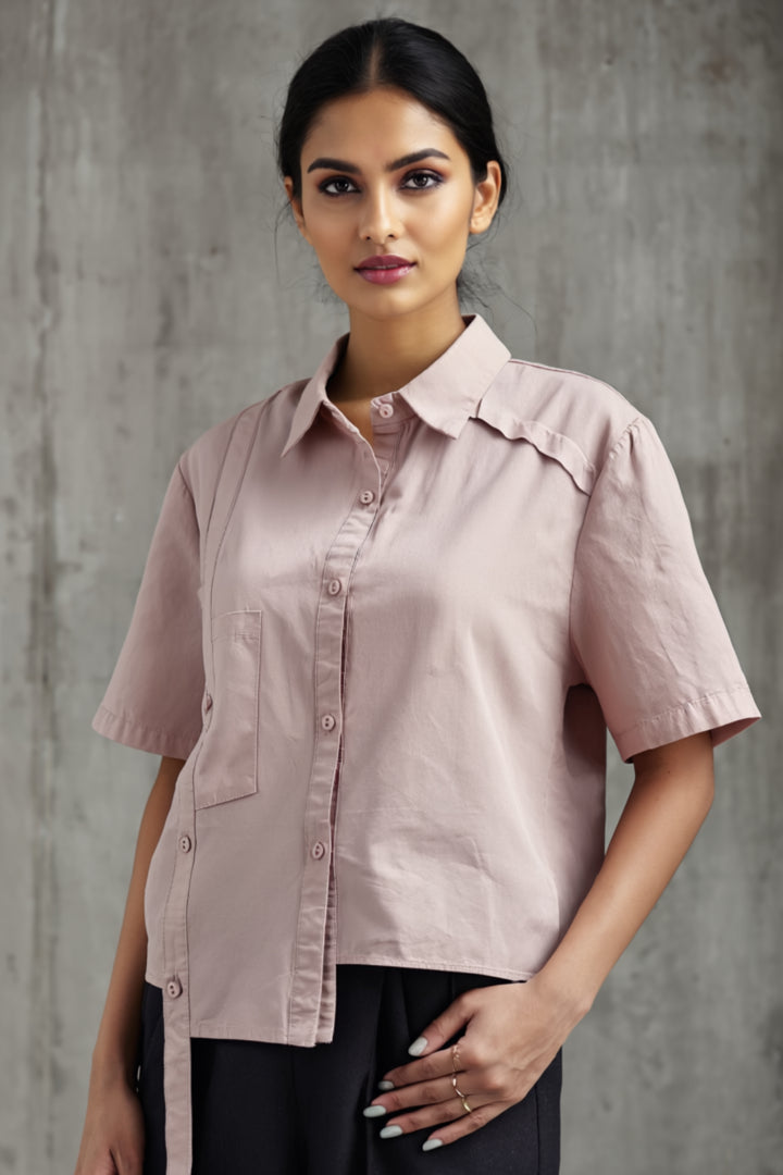 Peach Extended Flap Cotton Shirt