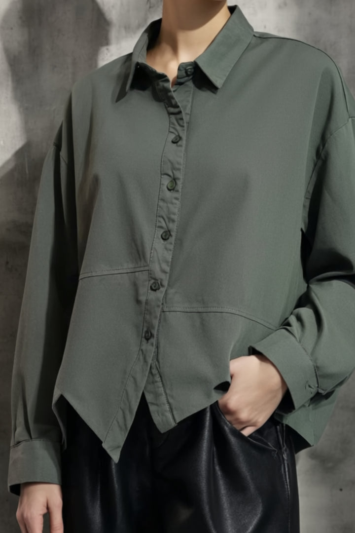 Sage Green Shirt With Zigzag Hem