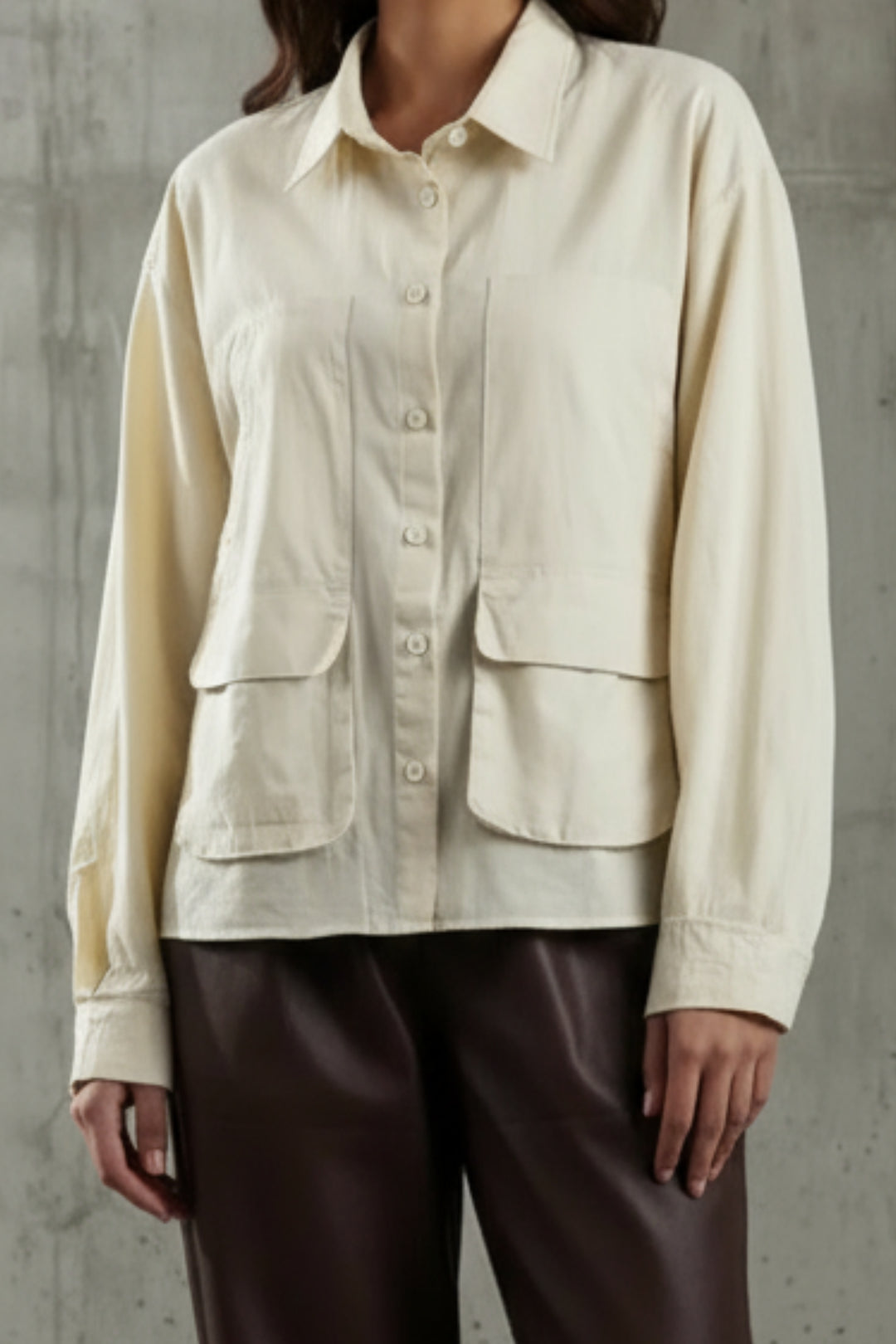 Cream Cotton Shirt With Patch Pockets