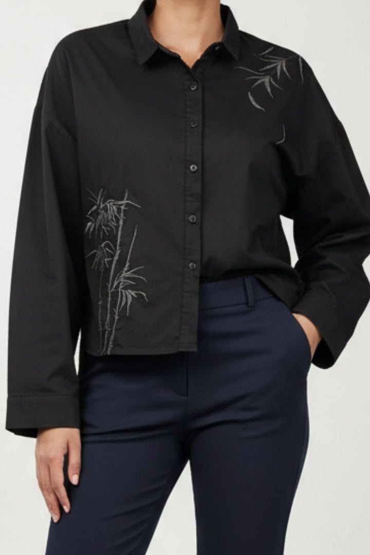 Black Cotton Shirt With Bamboo Embroidery