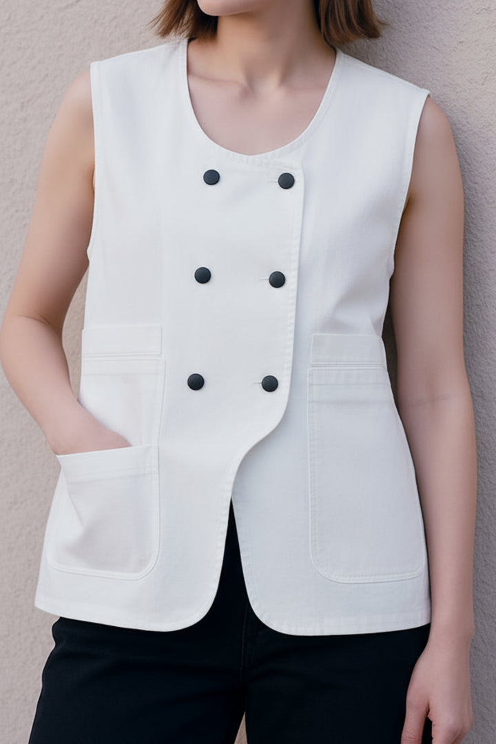 Crisp White Double-Breasted Vest