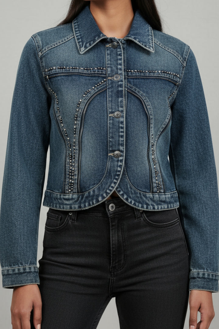 Glistening Dark Blue Denim Jacket