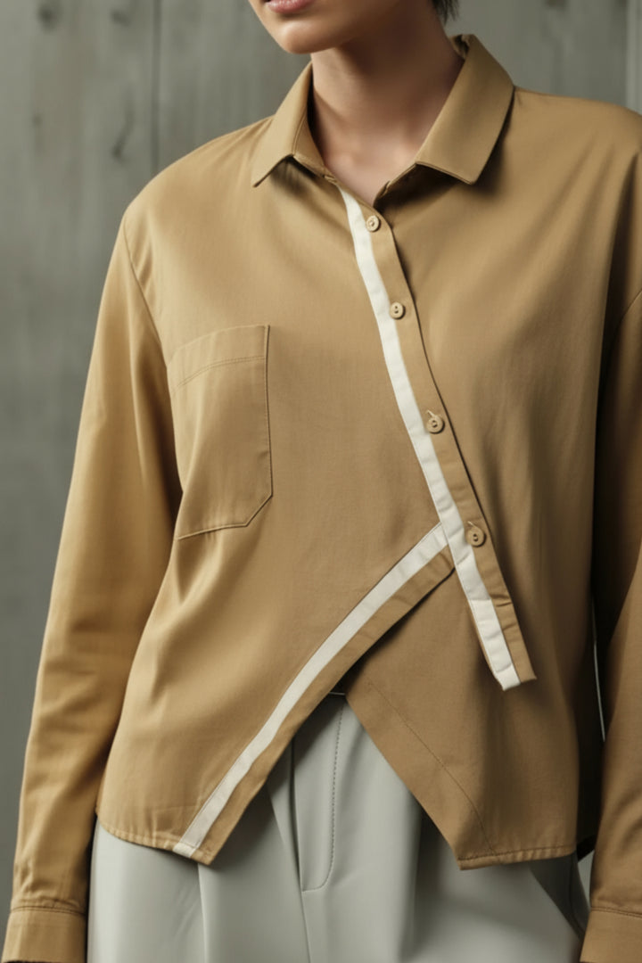 Diagonal Placket & Asymmetric Hem Shirt