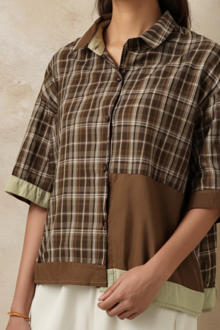 Patched Plaid Korean Shirt