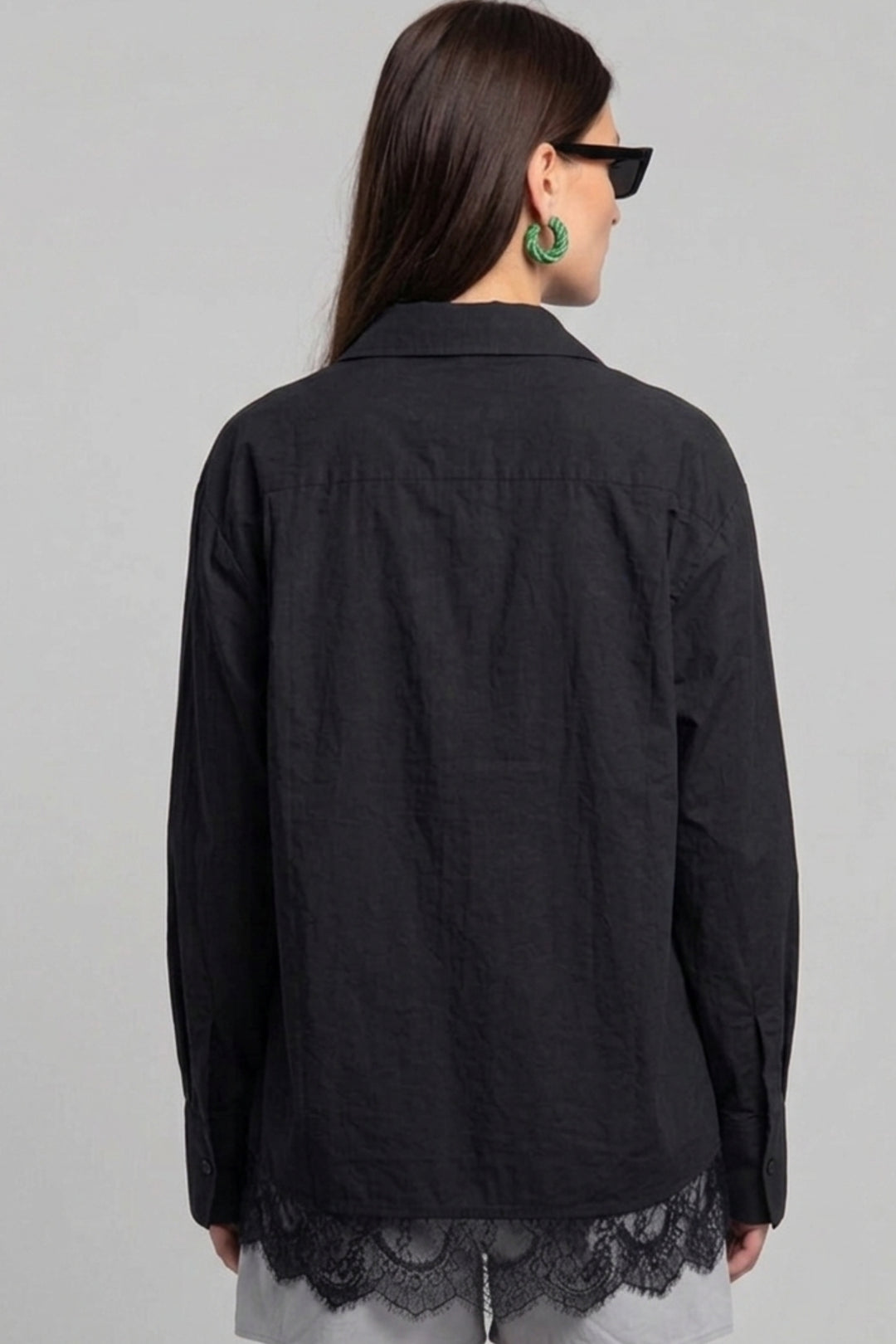 Sheer Lace Layered Black Shirt