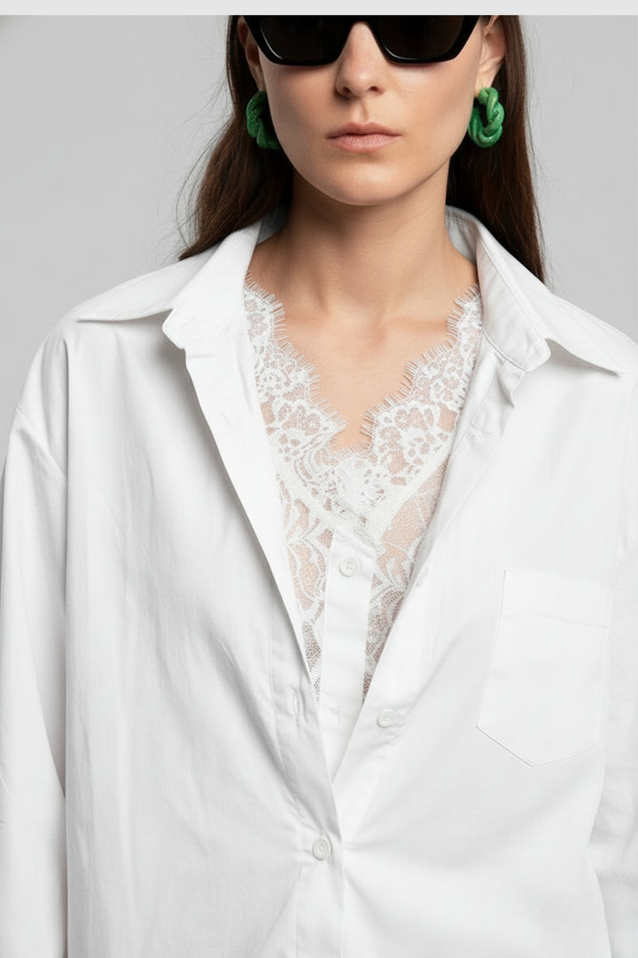 Sheer Lace Layered White Shirt