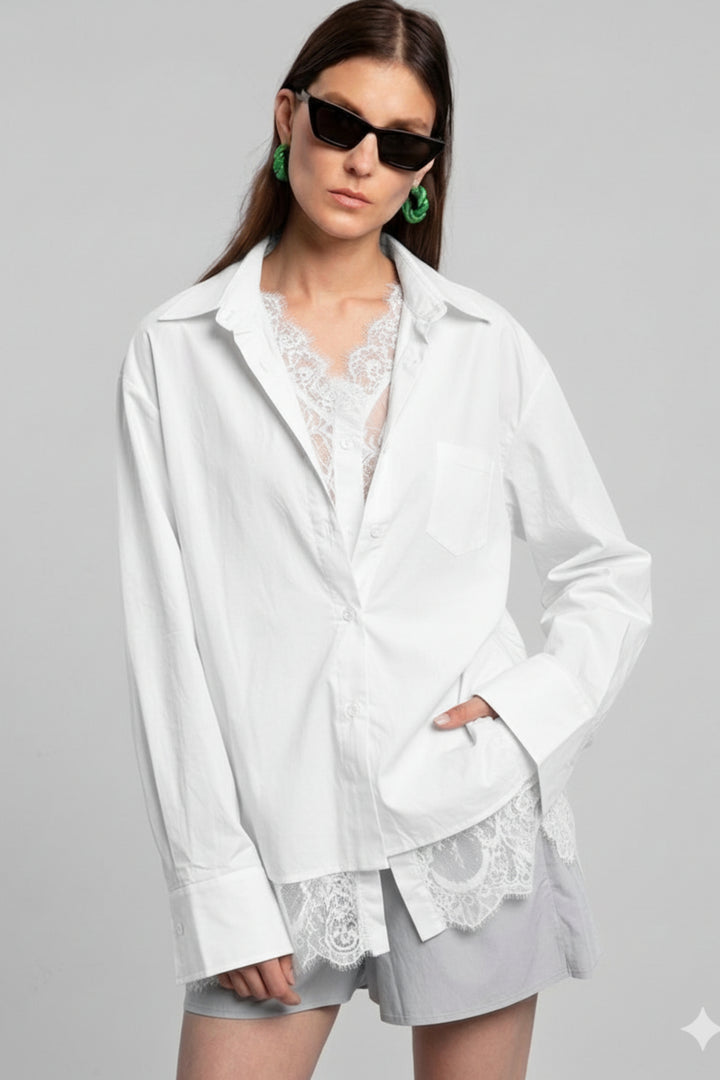 Sheer Lace Layered White Shirt