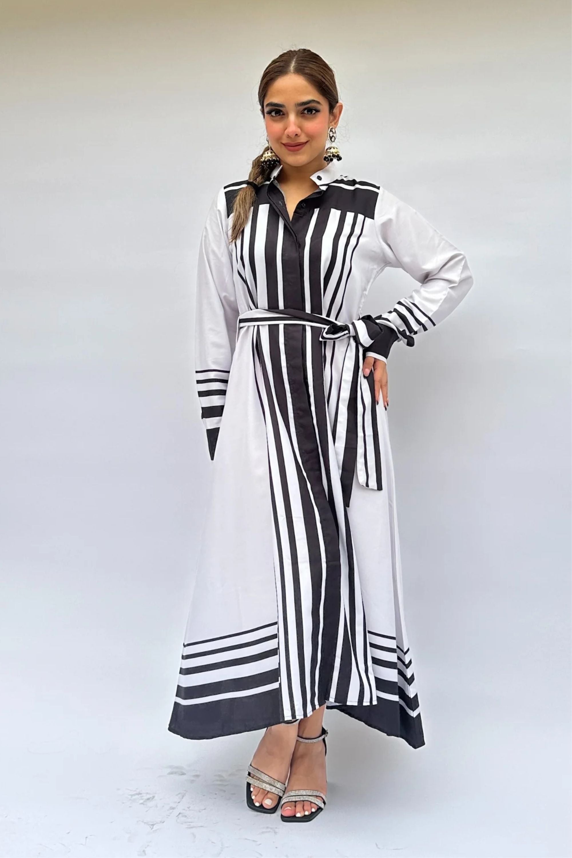 Black and white fashion striped jersey dress