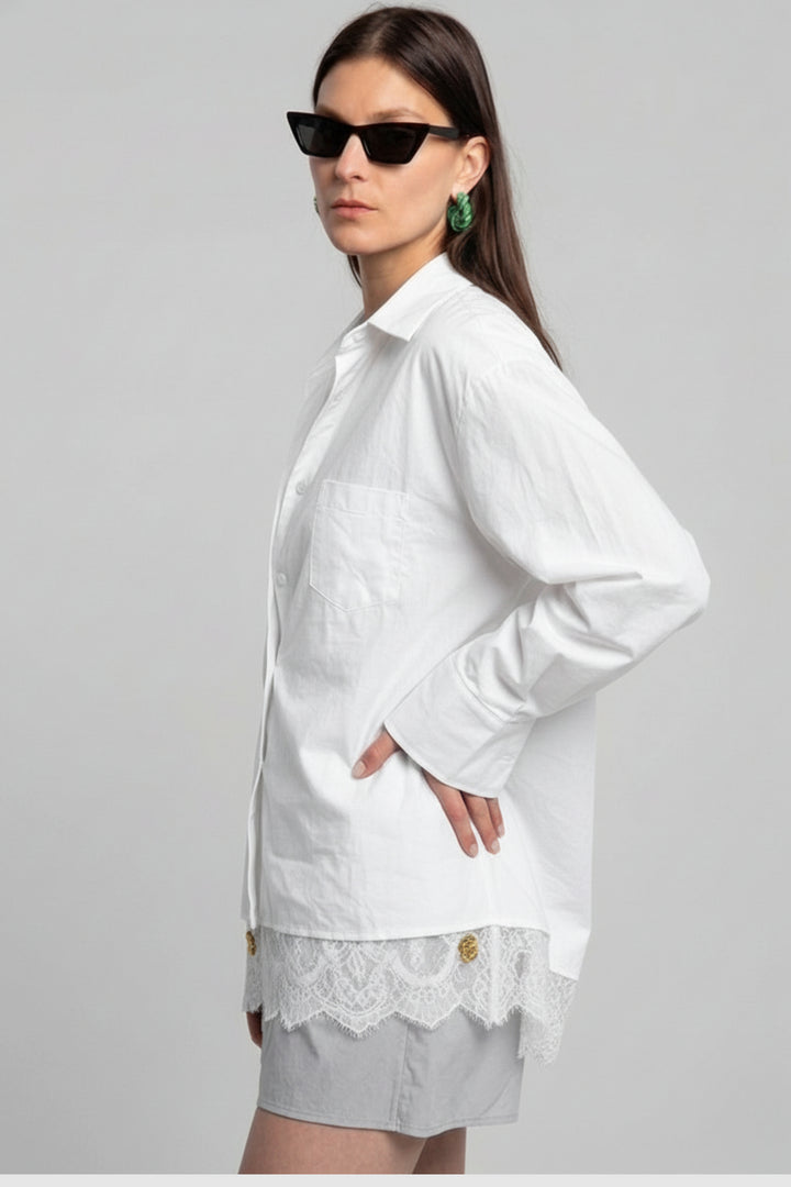 Sheer Lace Layered White Shirt