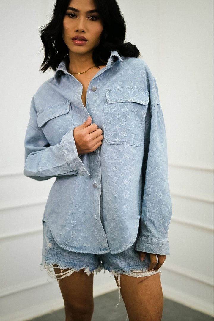 Oversized button-up denim shirt for comfort and style