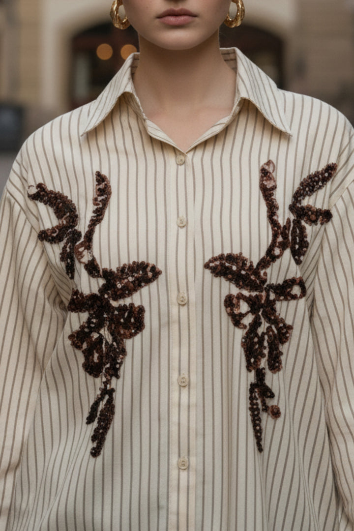 Butterscotch Embellished Striped Shirt