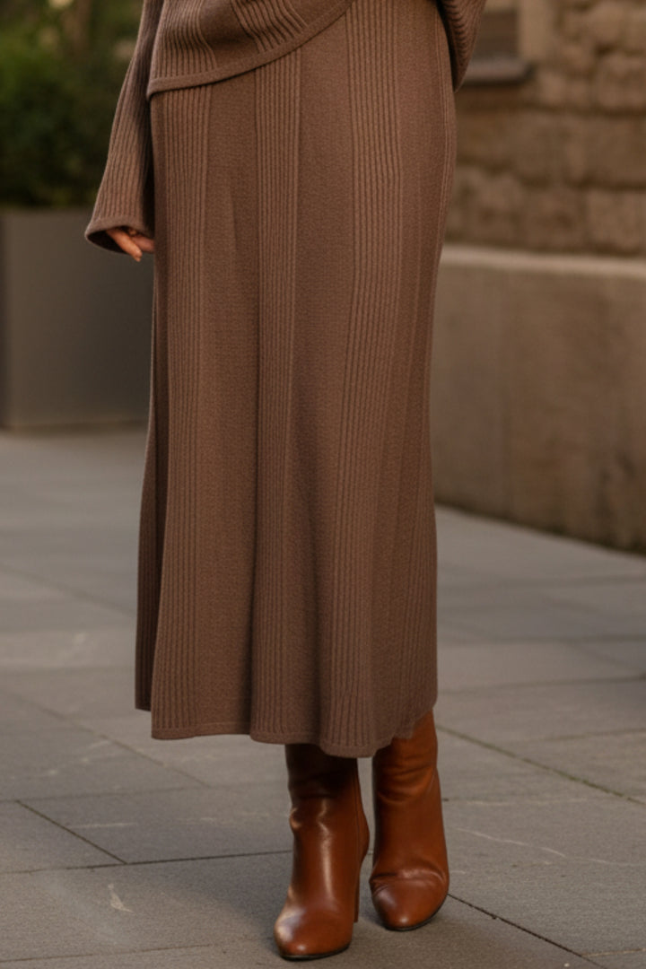 Mocha Ribbed Skirt Co-ord Set