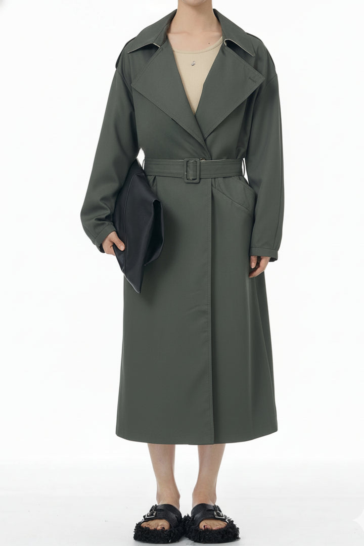 Moss Green Dual Belted Trench Coat