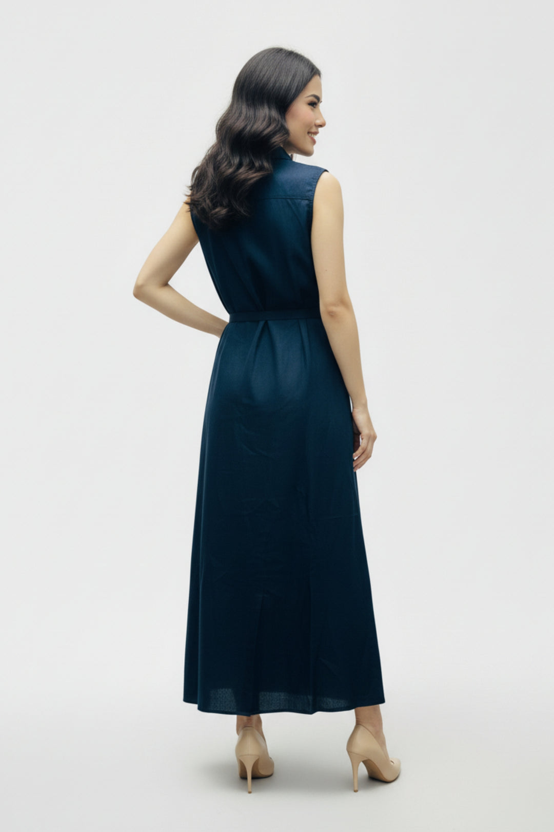 Dark Blue Belted Maxi Dress