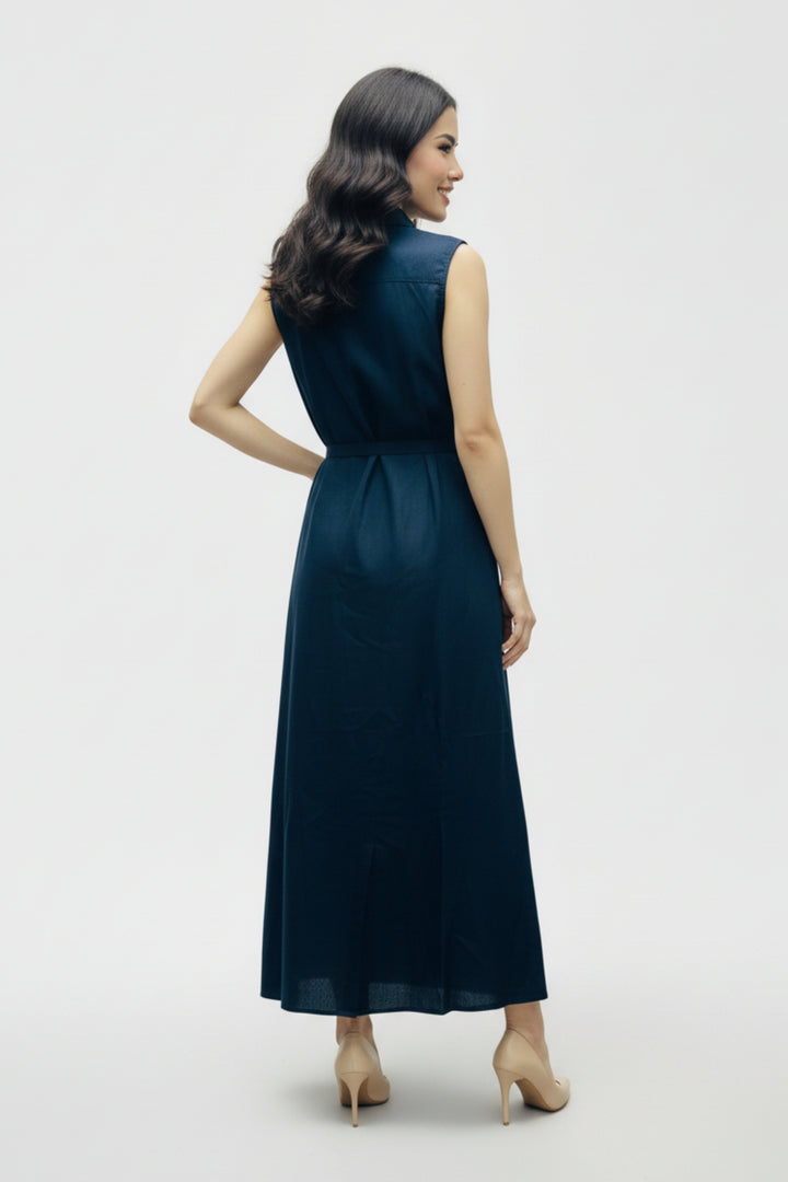 Dark Blue Belted Maxi Dress