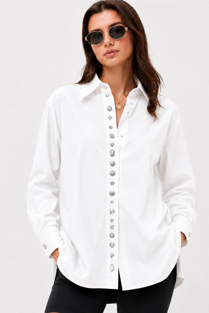Ornate Button White Shirt