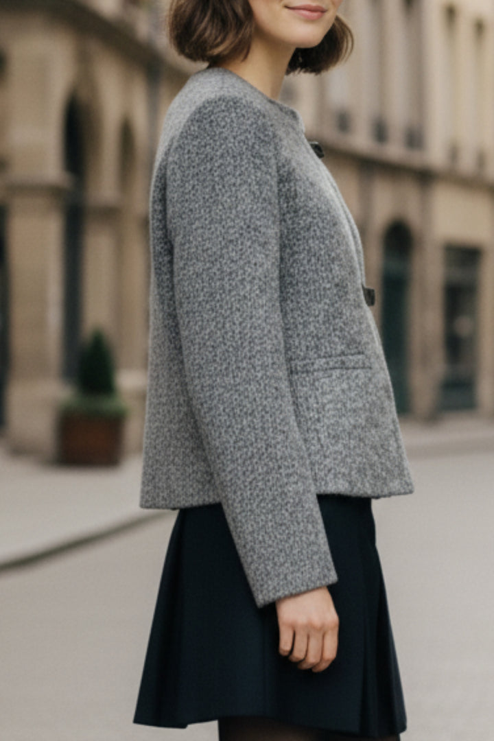 Ash Grey  Double-Sided Cashmere Buckle Blazer