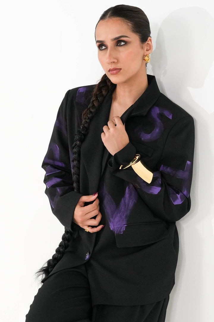 Violet Strokes Black Blazer