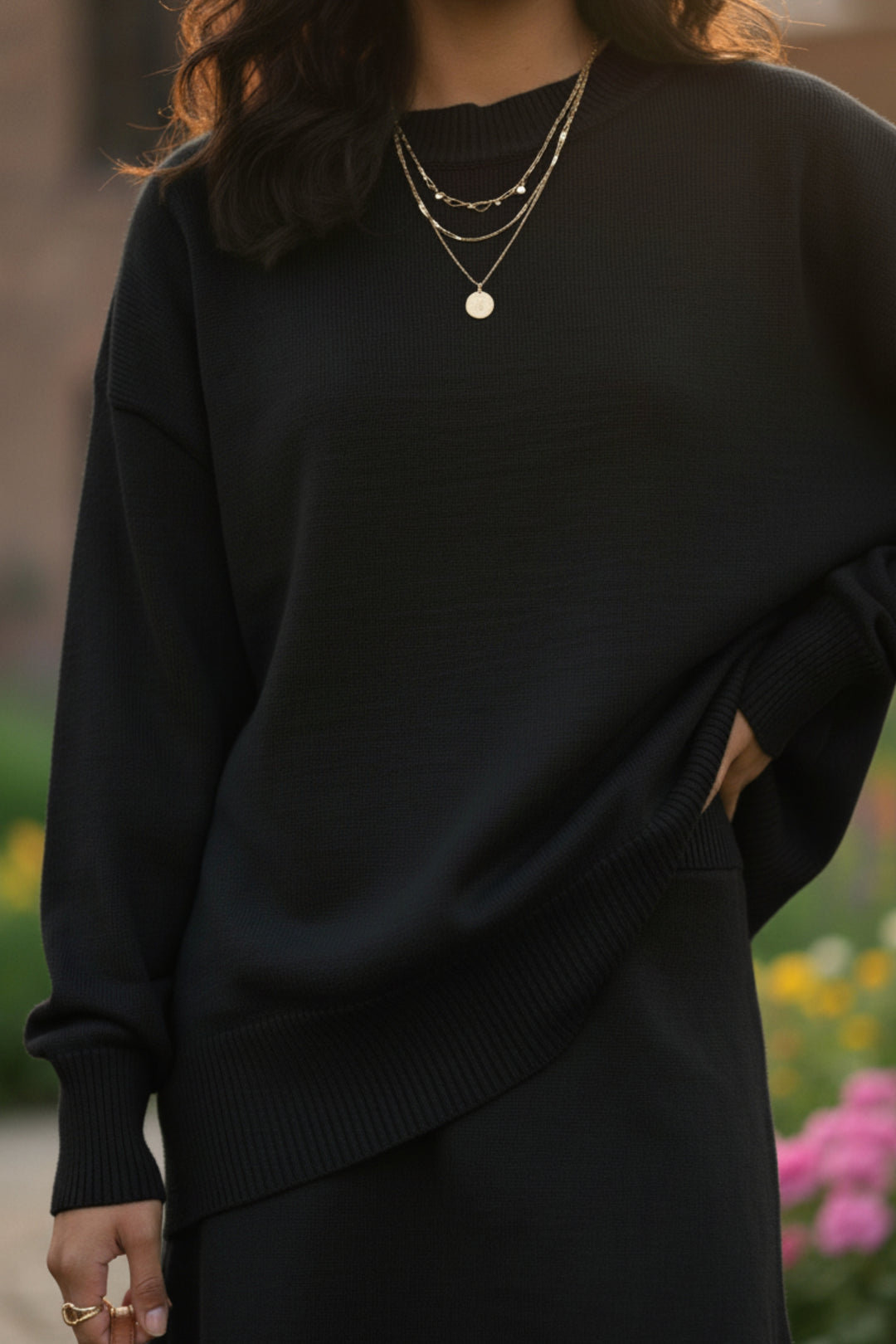 Black Short Skirt Knit Co-ord Set