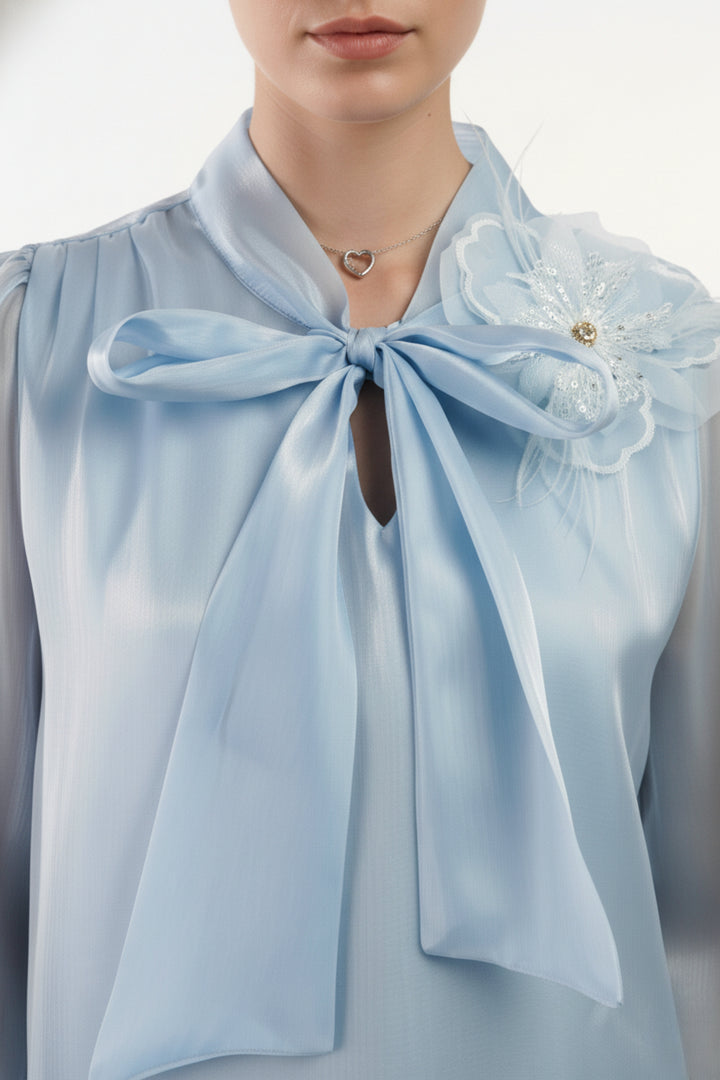 Pearl Blue Embroidered Tissue Top