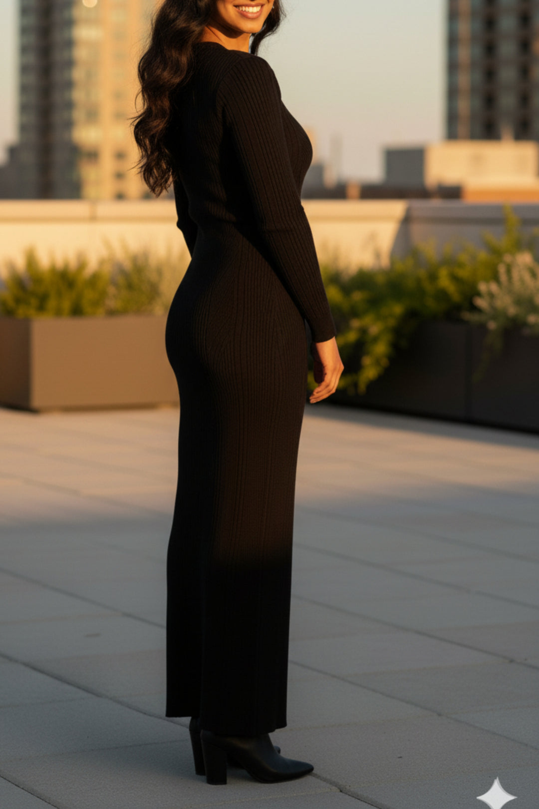 Black Knit Full Sleeve Maxi Dress