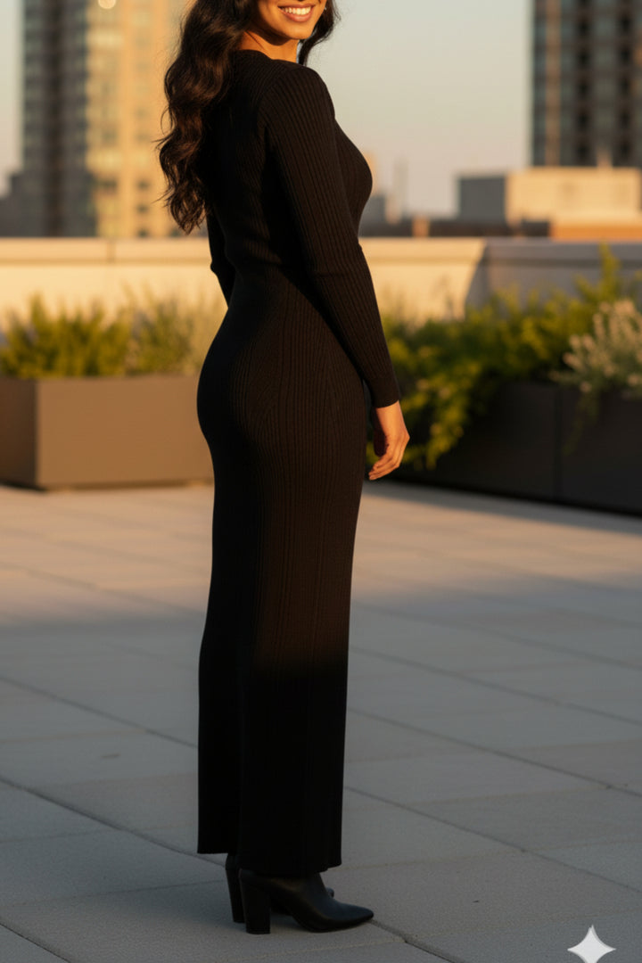 Black Knit Full Sleeve Maxi Dress