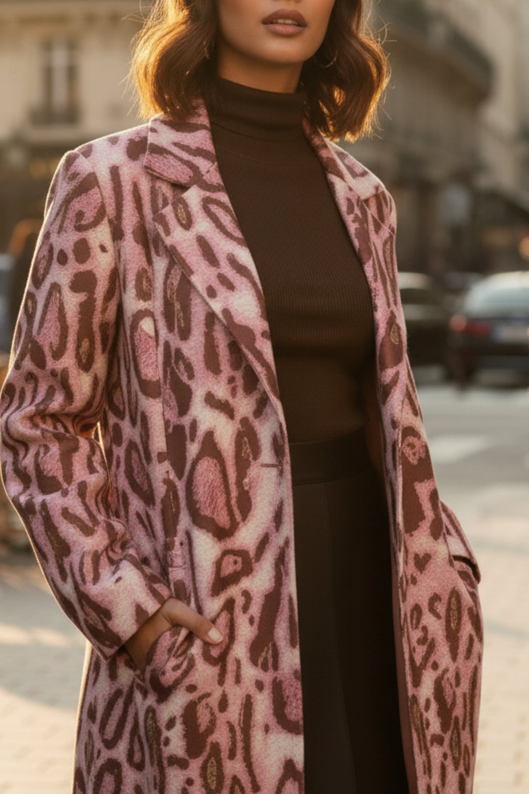 Pink Leopard Suede Trench Coat