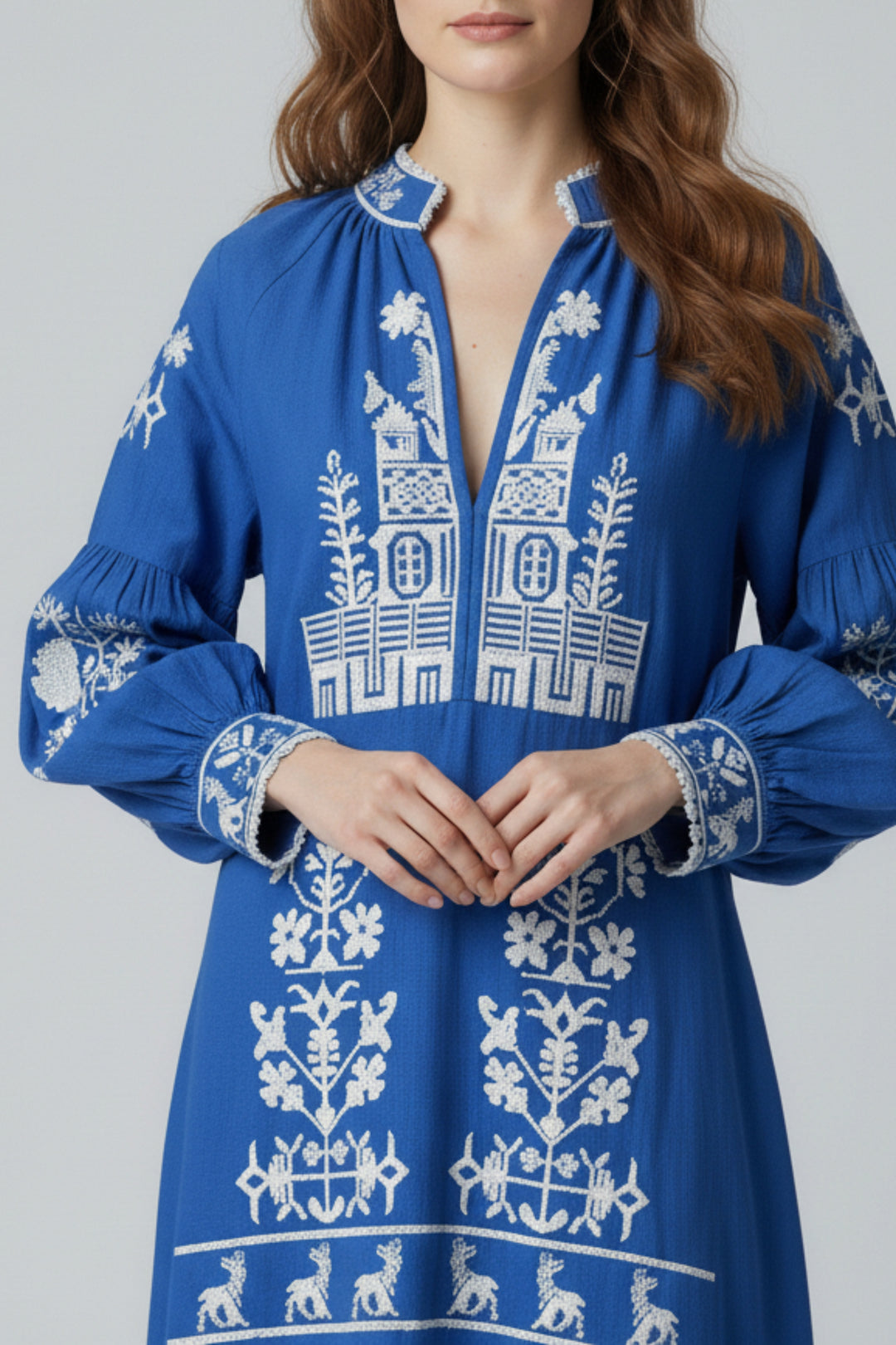 Embroidered Panelled Cotton Maxi Dress