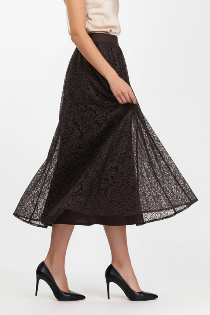 Brown Veiled Net Skirt