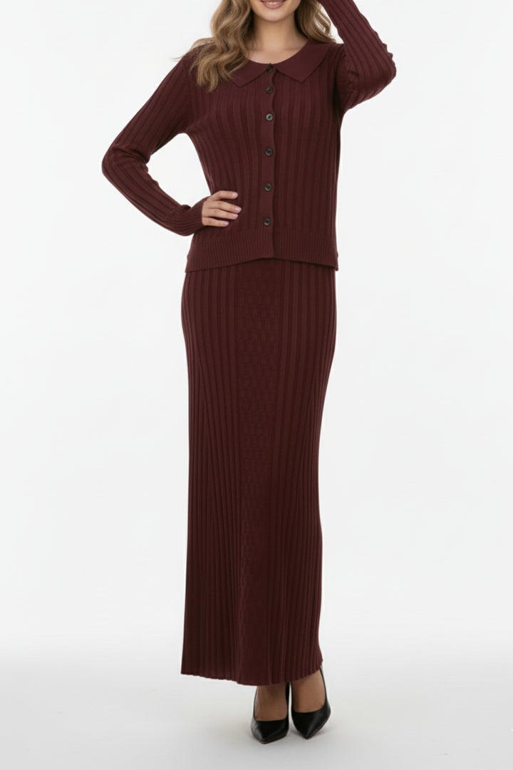 Burnt Maroon Button Down Co-ord Set