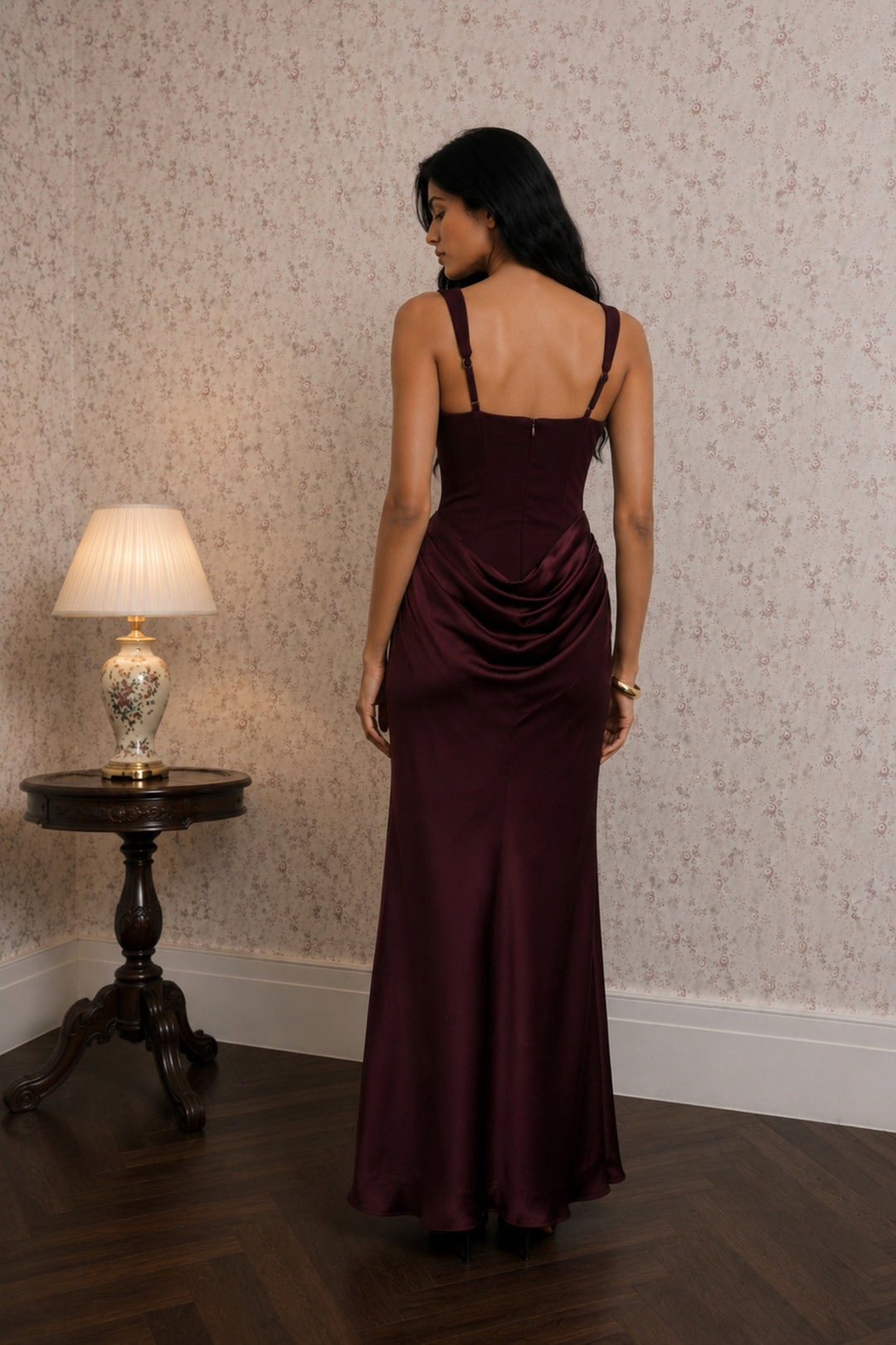 Garnet Maroon Drape Dress