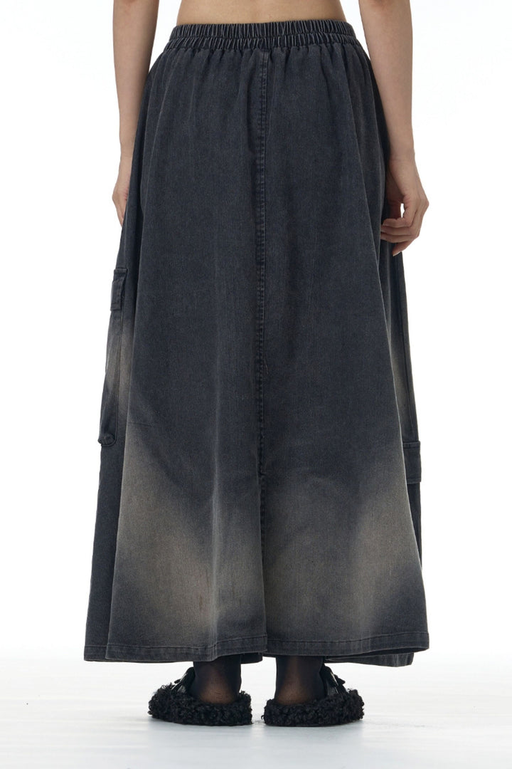 Graphite Cargo Faded Denim skirt