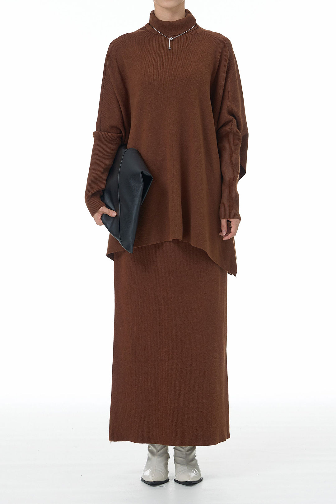 Mocha brown knitted kaftan top and skirt set