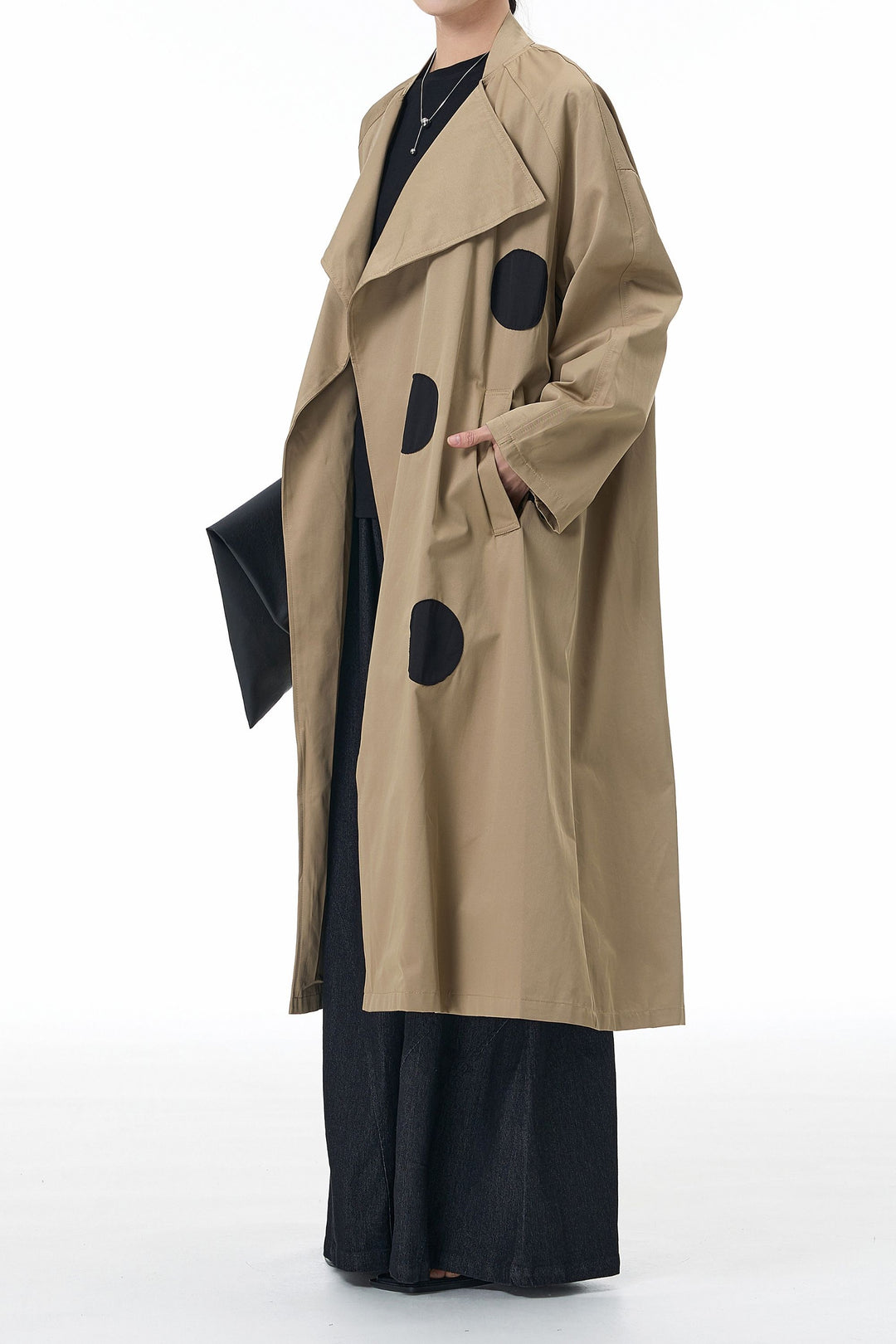 Light Brown Trench Coat With Patch Polka Dot