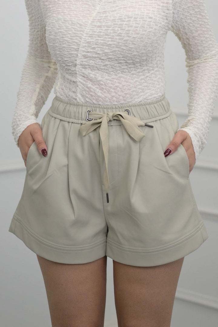 Ivory grace faux leather shorts
