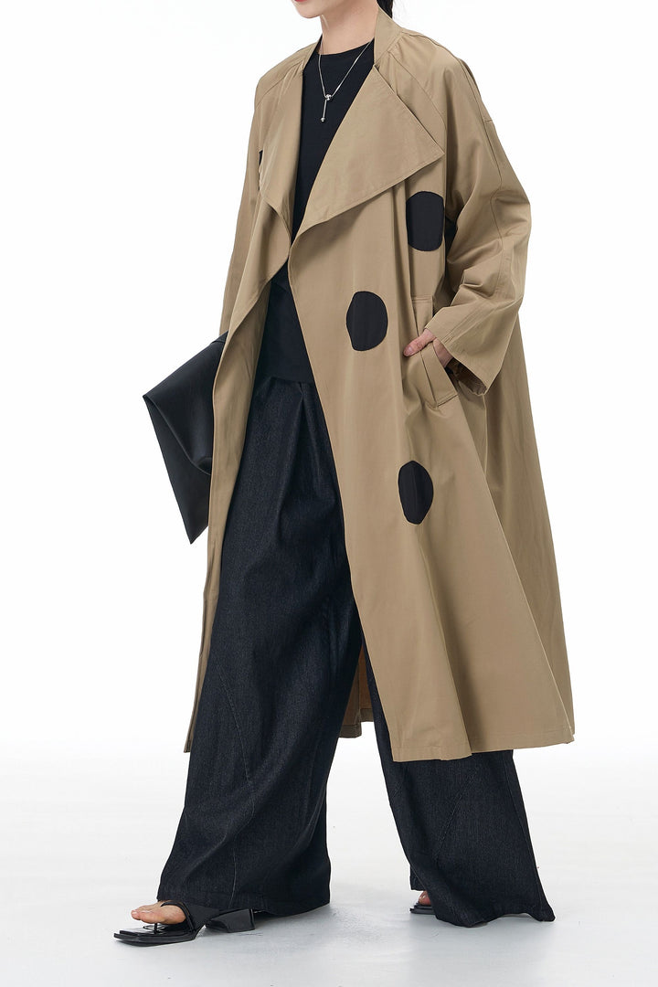 Light Brown Trench Coat With Patch Polka Dot