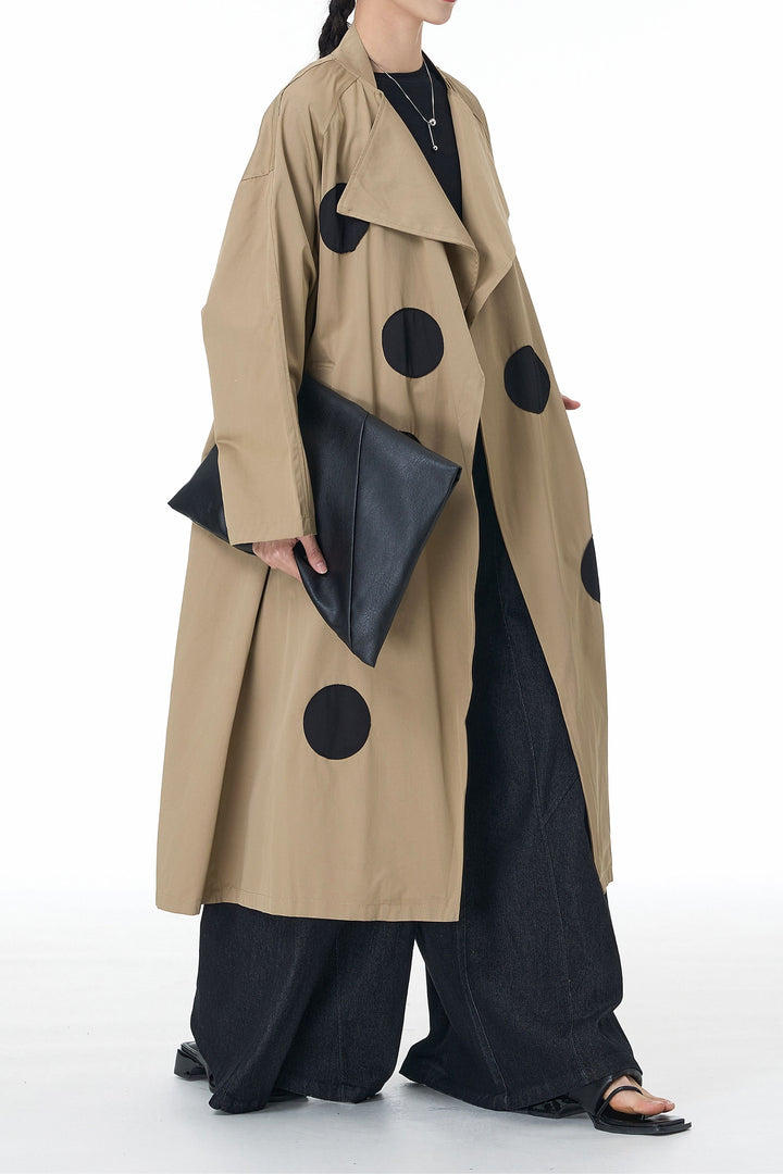 Light Brown Trench Coat With Patch Polka Dot