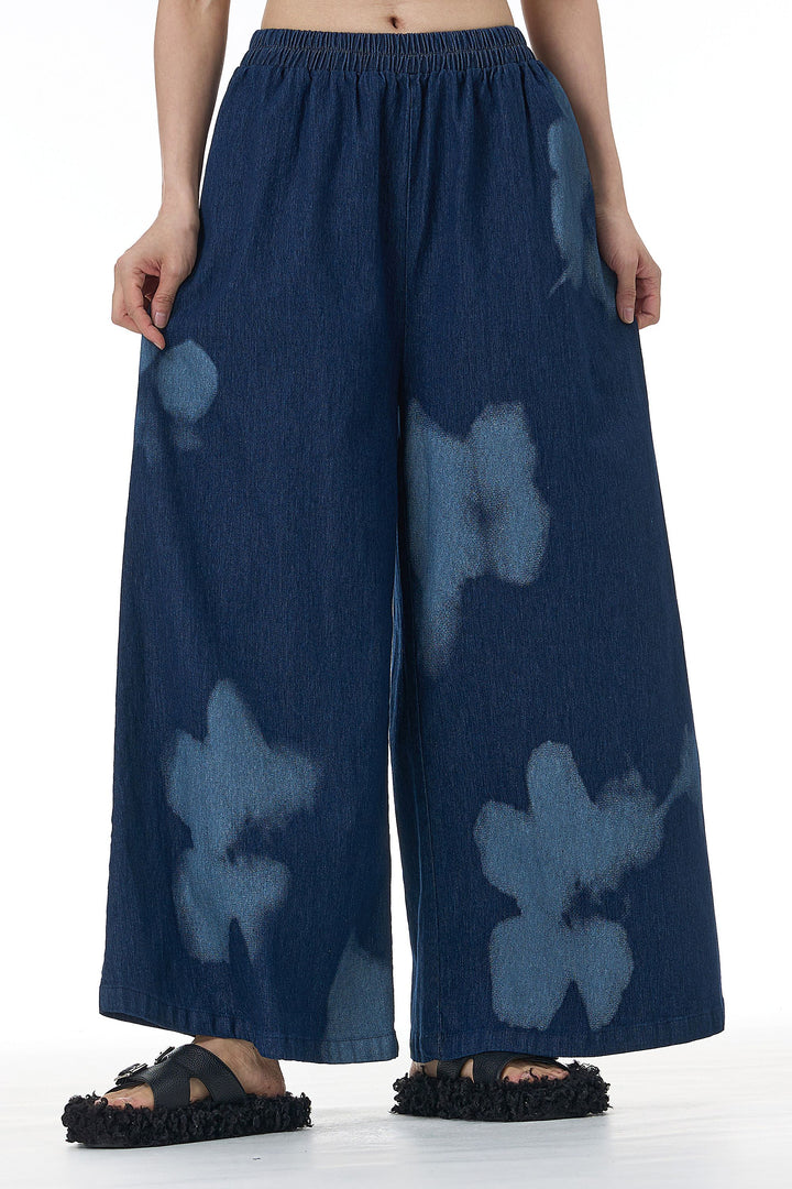 Women's floral print casual denim pants