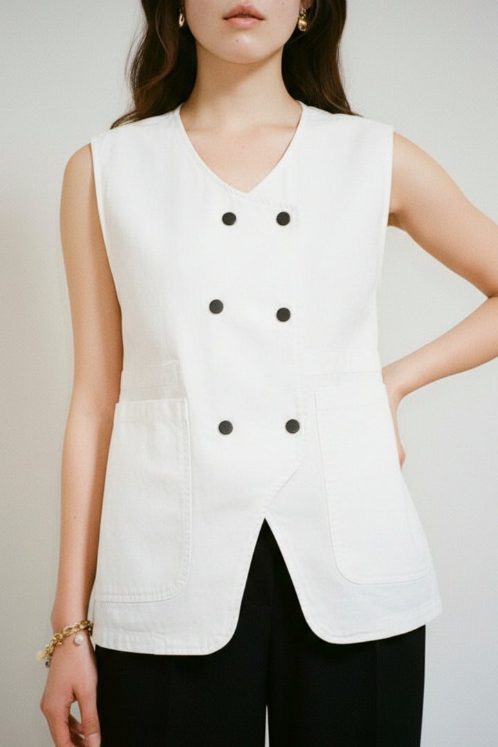 Crisp White Double-Breasted Vest