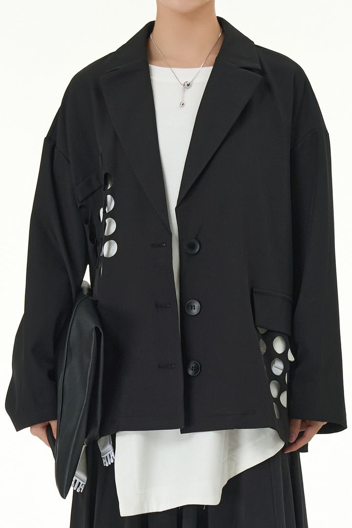 Black Blazer With Circle Cut Work