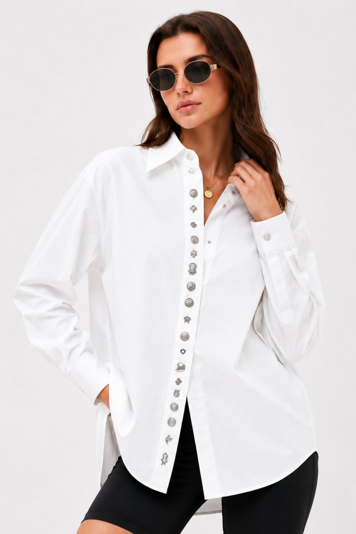 Ornate Button White Shirt