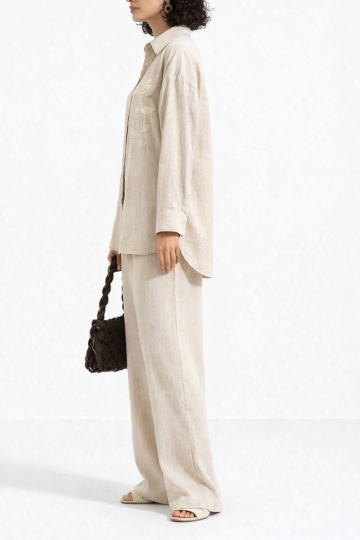 Beige Petal Embroidered  co-ord set