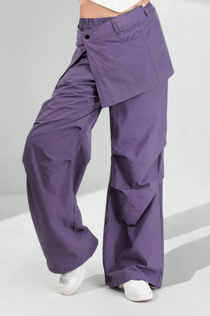 Violet Cargo Pants With Detachable Skirt